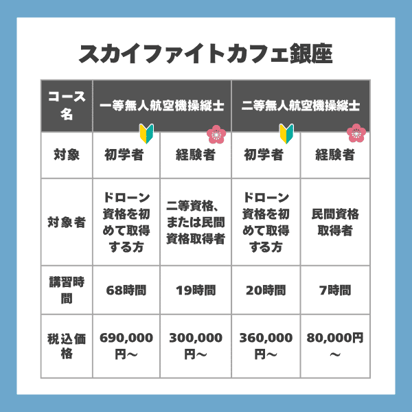 スカイファイトカフェ銀座の料金やコース